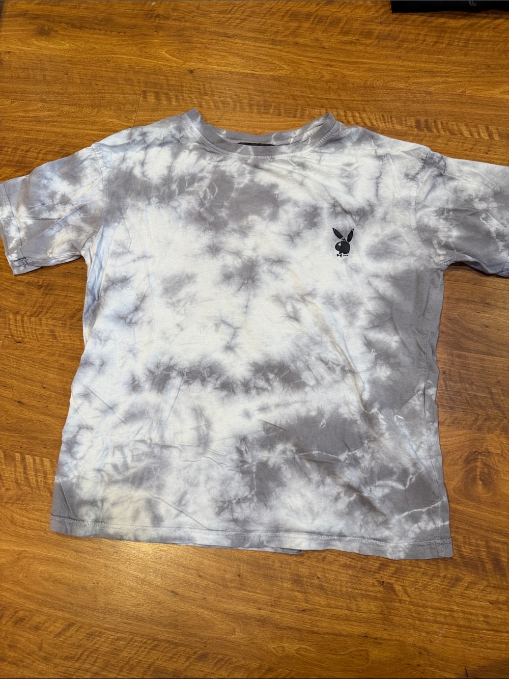 PLAYBOY Gray and White Tie-Dye Short Sleeve Tee
